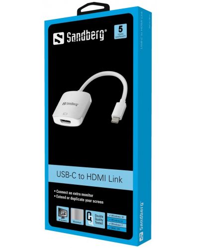 Адаптер Sandberg - USB-C/HDMI, бял - 2