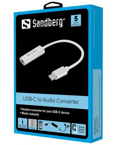 Адаптер Sandberg - 136-27, USB-C Audio, бял - 2
