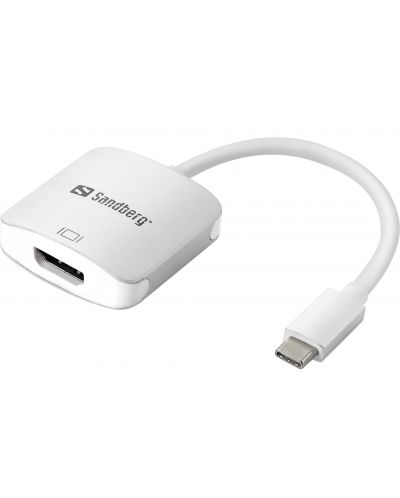 Адаптер Sandberg - USB-C/HDMI, бял - 1