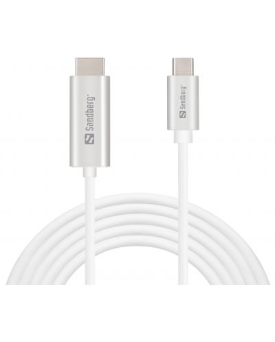 Кабел Sandberg  - USB-C/HDMI, 2 m, бял - 1