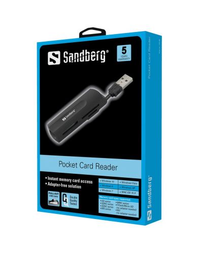Четец за карти Sandberg - Pocket Card Reader, черен - 2
