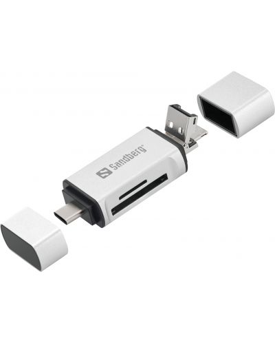 Четец за карти Sandberg -USB-C/USB/MicroUSB, сив - 1
