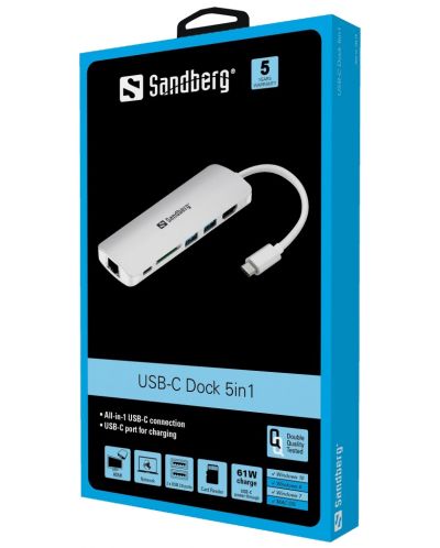 USB хъб Sandberg - 136-18, 5 порта, сив - 2