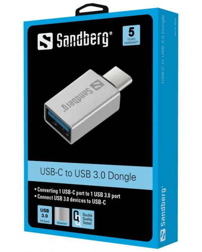 Адаптер Sandberg - USB-C/USB 3.0, сив - 2