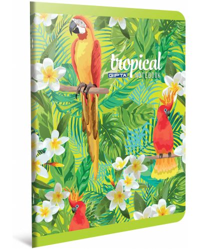 Ученическа тетрадка A4, 60 листа Gipta Tropical  - Зелена с папагалчета - 1