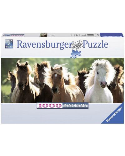 Панорамен пъзел Ravensburger от 1000 части - Диви коне - 1