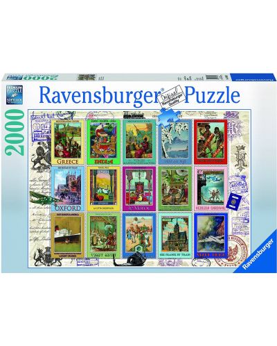 Пъзел Ravensburger от 2000 части - Пощенски марки: Ваканция