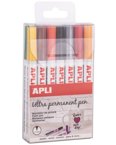 Комплект перманентни маркери APLI - 14 цвята металик, Extra Fine - 1
