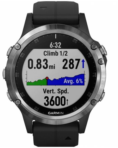 GPS часовник Garmin - Fēnix 5 Plus, сив, черна силиконова каишка - 2