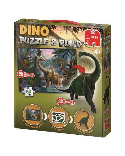 Пъзел Jumbo - Серия Динозаври, 2D пъзел от 50 части и 3D фигура на динозавър - 1