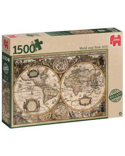 Пъзел Jumbo от 1500 части - Карта на света от 1630 г. - 1