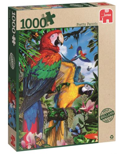 Пъзел Jumbo от 1000 части - Впечатляващи папагали - 1