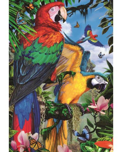 Пъзел Jumbo от 1000 части - Впечатляващи папагали - 2