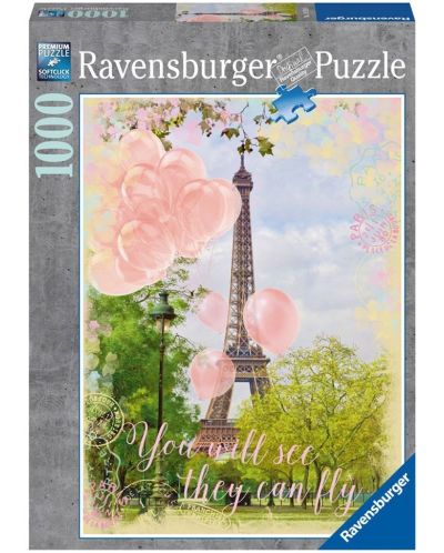 Пъзел Ravensburger от 1000 части - Розови балони в Париж