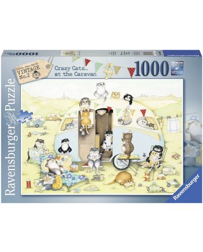 Пъзел Ravensburger от 1000 части - Луди котки в каравана, Линда Джейн Смит