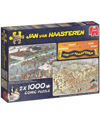 Пъзел Jumbo от 2 х 1000 части - Зимна забава, Ян ван Хаастерен - 1