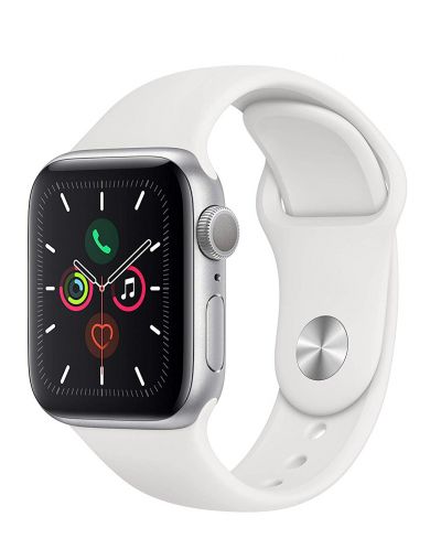 Смарт часовник Apple - S5, 40mm, сребрист с бяла каишка - 1
