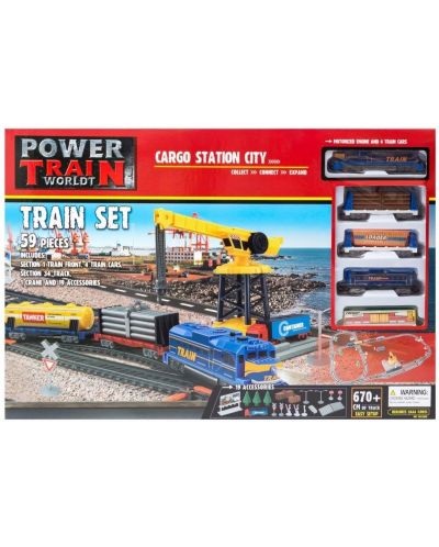 Игрален  комплект Power Train World - Товарен влак и кран, 670 cm - 5
