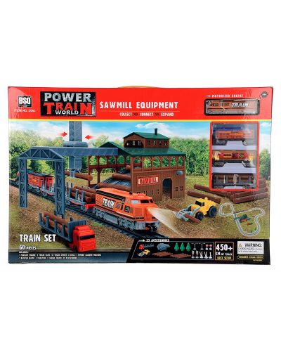 Игрален  комплект Power Train World - Товарен влак с дъскорезница, 450 cm - 7