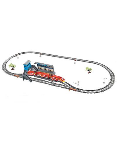 Игрален комплект BSQ Power Train World - Товарен влак с гара и надлез, 300 cm