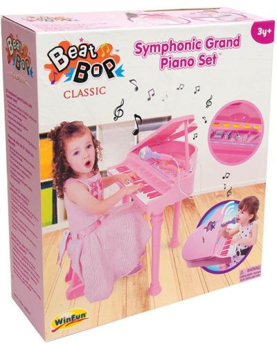 Детски роял WinFun - С микрофон и стол, розов - 2
