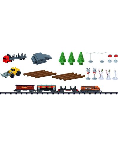 Игрален  комплект Power Train World - Товарен влак с дъскорезница, 450 cm - 6