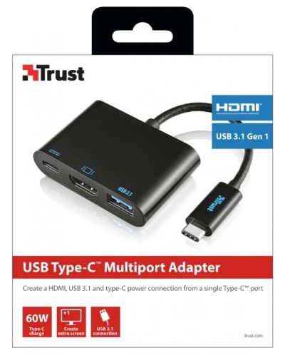 Адаптер Trust - Multiport, USB-C, черен - 6