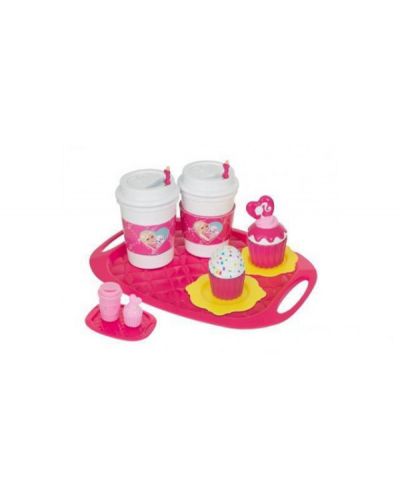 Детски комплект HTI Barbie, Kафе и торта, Чашки, поднос и закуски - 1