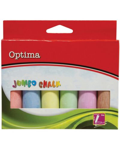 Комплект цветни тебешири Optima Jumbo - 6 цвята - 1