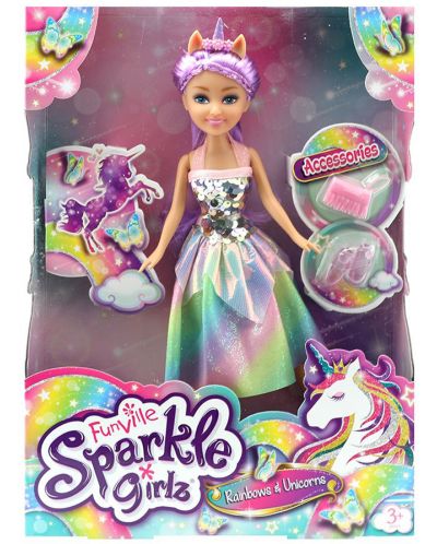 Кукла Funville Sparkle Girlz - Дъга и Еднорог, 28 cm, асортимент - 1
