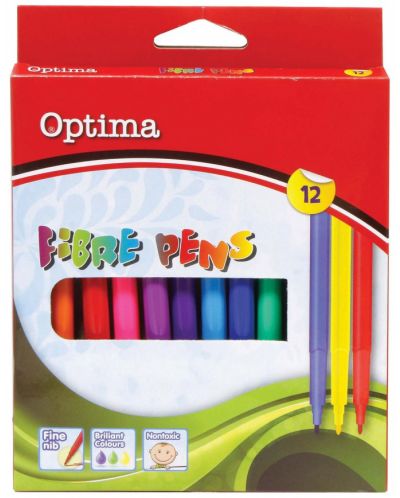 Цветни флумастери Optima - 12 цвята - 1