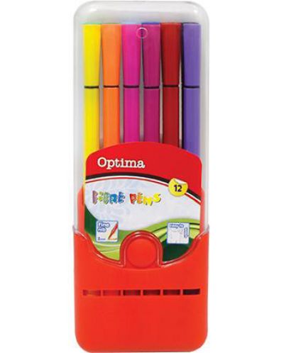 Цветни флумастери Optima - 12 цвята, в кутия - 1