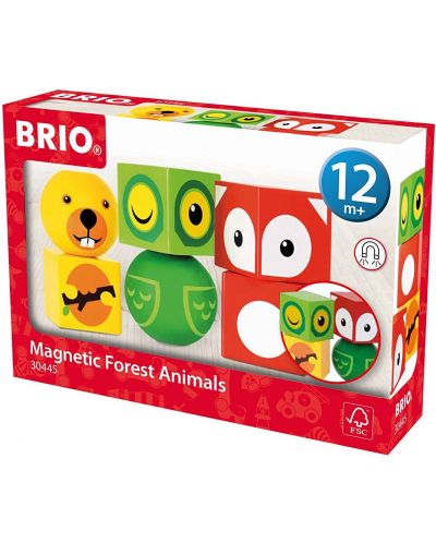 Дървени кубчета за игра Brio - Горски животни, с магнити - 1