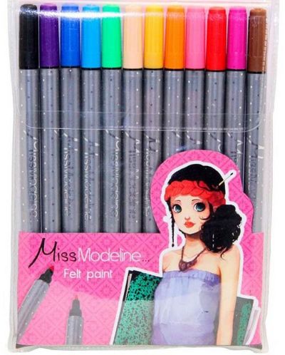 Цветни флумастери Avenue Mandarine Miss Modeline - 12 броя, двустранни, в розова опаковка