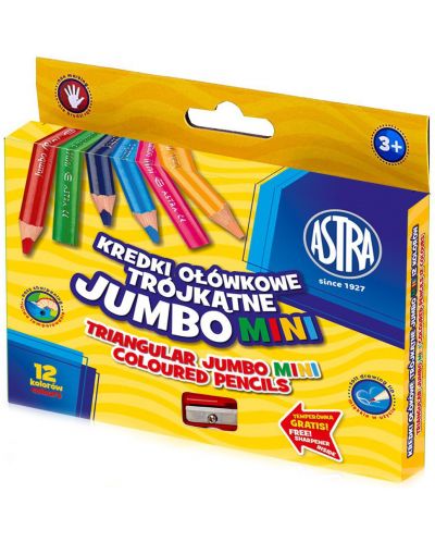 Цветни джъмбо моливи Astra - 12 броя, с острилка - 1