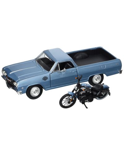 Метален пикап с мотор Maisto Harley Davidson – 1965 Chevrolet El Camino, XL 1200N Nightster Motorcycle, Мащаб 1:25 - 2
