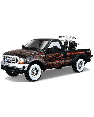 Метален пикап с мотор Maisto Harley Davidson - Ford F-150 Pickup, FXSTB Night Train Motorcycle