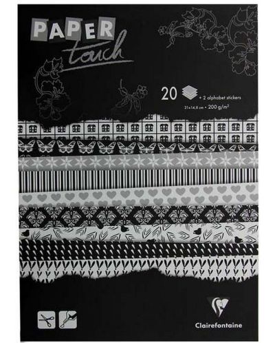 Творчески блок пад със скрап хартия Clairefontaine Paper Touch - Black and White, 20 листа, формат A5