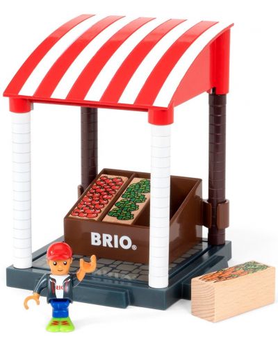 Сглобяема играчка Brio World - Пазарен щанд, 11 части - 2