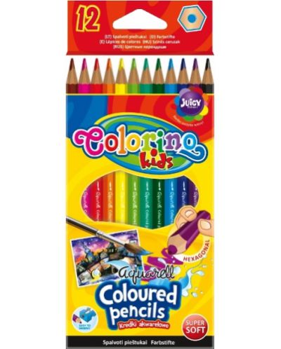 Акварелни цветни моливи - Комплект от 12 цвята с четка - 1