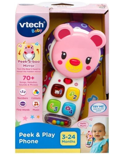Детска играчка Vtech - Телефон розово меченце (на английски език) - 1