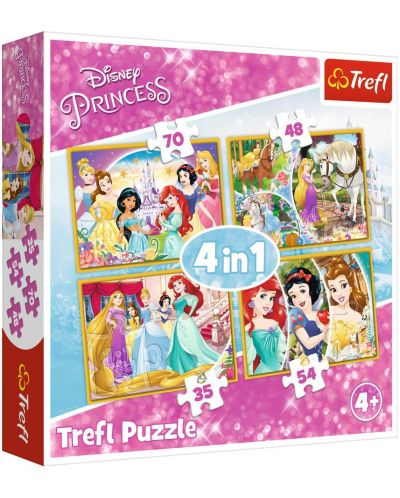 Пъзел Trefl 4 в 1 - Щастливият ден на принцесите на Дисни - 1
