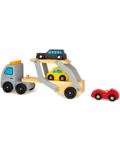 Дървена играчка Classic World - Автовоз с три колички - 1