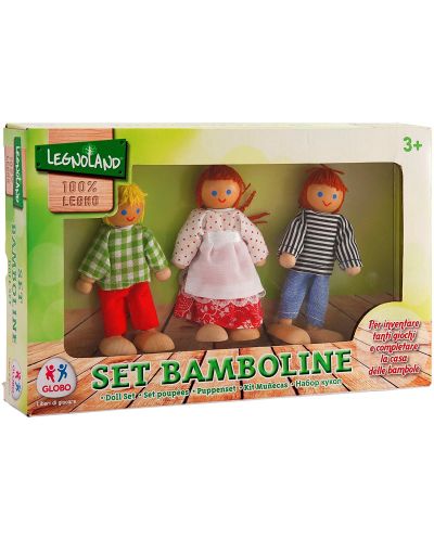 Комплект кукли Globo Legnoland - 3 броя, с дървени елементи - 1