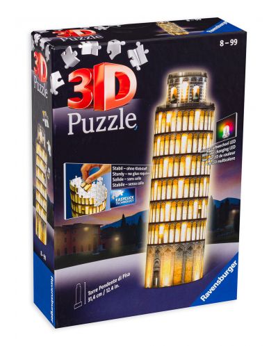 3D пъзел Ravensburger от 216 части - Наклонената кула в Пиза през нощта - 1
