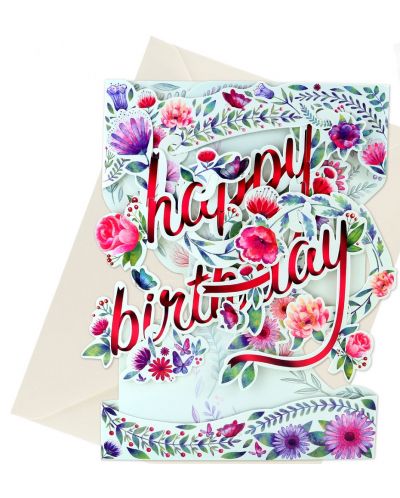 3D картичка Santoro Swing - Happy Birthday, Floral - 3