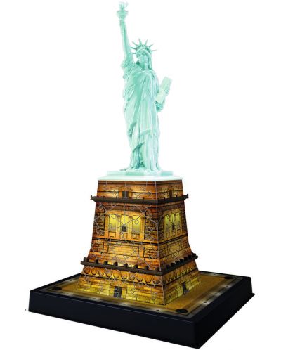 3D пъзел Ravensburger от 120 части - Статуята на Свободата през нощта, светещ - 2