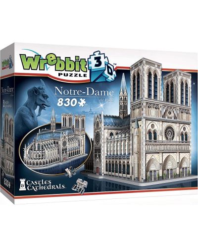 3D пъзел Wrebbit от 830 части - Катедралата Нотр Дам - 1