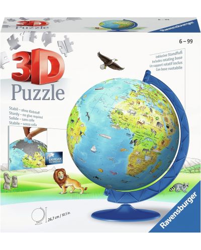 3D Пъзел Ravensburger от 180 части - Глобус карта на света - 2