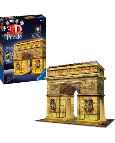 3D пъзел Ravensburger от 216 части - Триумфалната арка през нощта - 2